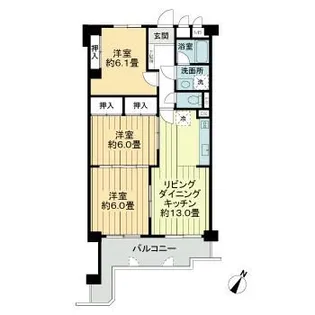 ライオンズマンション文教【6階】の間取り