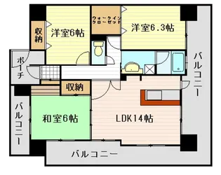 ライオンズマンション段原河畔公園【6階】の間取り