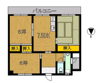 西山ハイツB棟【3階】の間取り