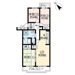 URかわつるグリーンタウン松ヶ丘【4階】の間取り