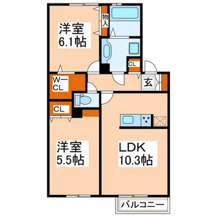 ヴィラージュ月出【2階】の間取り