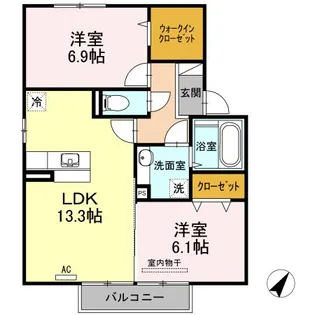 サン カルチェあいおい F棟【2階】の間取り