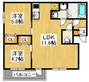 クレオン香椎花園前【1階】の間取り