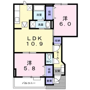 プリムヴェールA【1階】の間取り