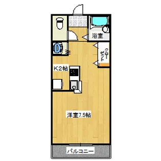 ワンルーム花房【2階】の間取り