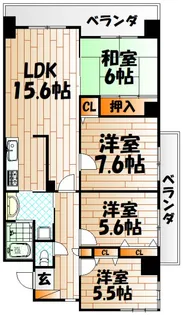 ディアヒルズ小倉井堀けやきが丘四番館【4階】の間取り