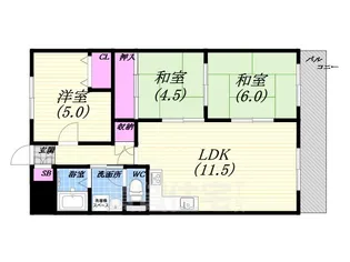コボリマンション夙川老松台B棟【4階】の間取り