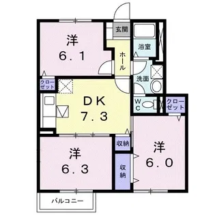 サニーフィールドハウスA【1階】の間取り