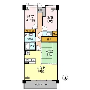 プラザハイツ二ツ屋A棟【3階】の間取り