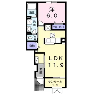 サニーフラットD【1階】の間取り