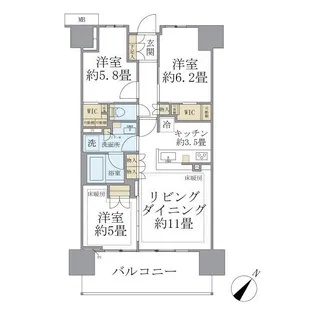 Brillia南浦和【15階】の間取り