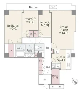 小石川パークタワー【11階】の間取り