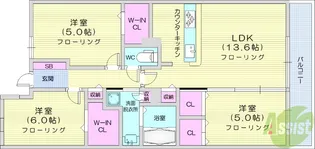 デュオヒルズ仙台花京院ザ・タワー【13階】の間取り