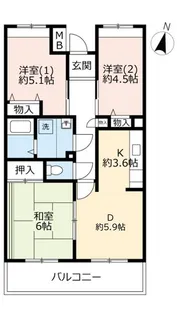 URアルビス五月ヶ丘【1階】の間取り