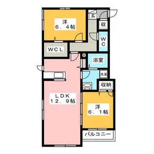 カーサ・プリマヴェーラ岸町【2階】の間取り