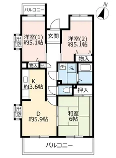 URアルビス五月ヶ丘【4階】の間取り