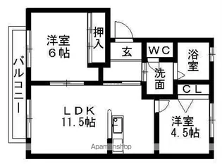 カレント旭B棟【1階】の間取り