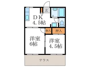 ト-ワハイツ【1階】の間取り