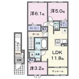 ヴィラ・フォンテーヌ・ルミエ【2階】の間取り