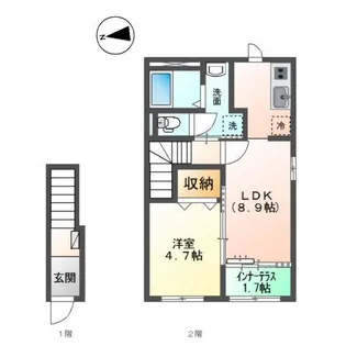 (仮)スターテラスII小山町1K・1LDK【2階】の間取り
