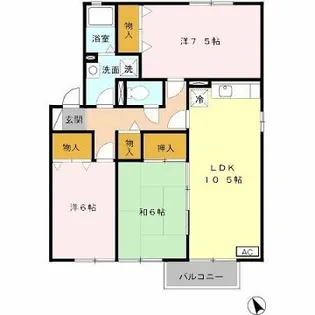 第5グリーンハイツ B棟B【1階】の間取り