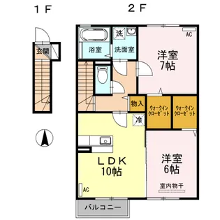 酒田市Droom メゾンブランシュ201【2LDK】【2階】の間取り