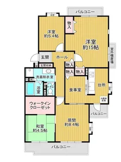 桜苑西の原団地8号棟【1階】の間取り
