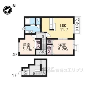 パティオ・アンソレイエE【2階】の間取り