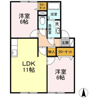 セジュール虹ヶ丘 B【2階】の間取り