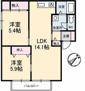 グランディアス B棟【2階】の間取り