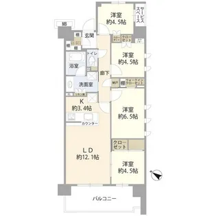 ウエリスおおたかの森ノーステラス(040550)【5階】の間取り