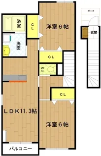 ヴェルデルーチェB【2階】の間取り