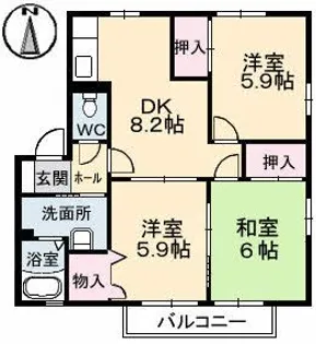 フォーブル戸坂 A棟【2階】の間取り