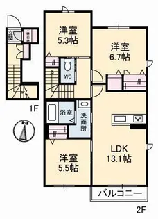 レザンオークス【2階】の間取り