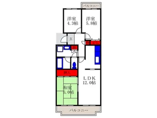 エバーグリーン豊中上野西【2階】の間取り