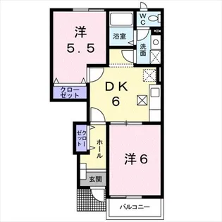 ハイツ陽気B【1階】の間取り