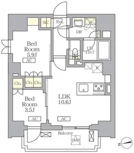 ザ・ライオンズフォーシア文京湯島【5階】の間取り
