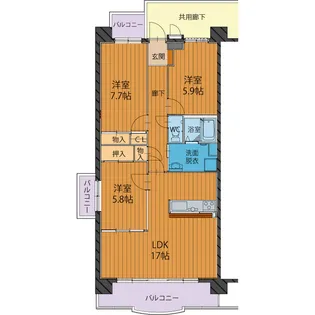 Twin Prime 姫川【4階】の間取り