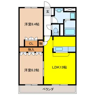 岐阜県岐阜市長良福光【マンション】の間取り