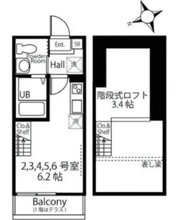ハーミットクラブハウスKCK菊名【2階】の間取り