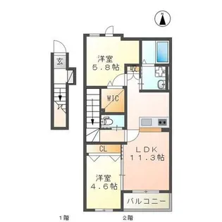 仮)久留米市山川安居野アパート新築工事【2階】の間取り