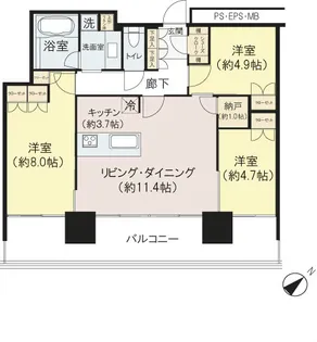 BrilliaGrandeみなとみらいオーシャンフロントタワー【5階】の間取り