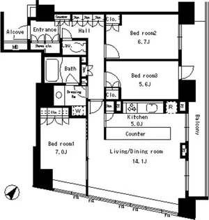 パークアクシス日本橋ステージ【9階】の間取り