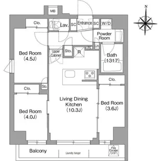 コンフォリア・リヴ品川戸越【4階】の間取り