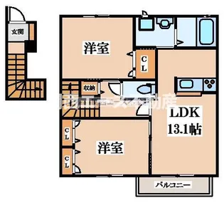 シャーメゾン稲田本町B棟【2階】の間取り