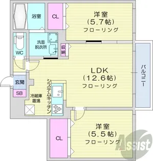 グランディール南郷【3階】の間取り