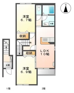 2階のお部屋で陽当り良好【エスポワール】【2階】の間取り