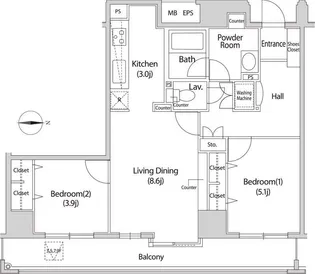 グレイスコート木場【9階】の間取り