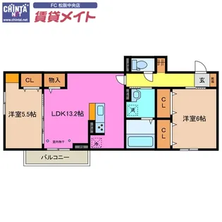 ディーシャンブル大黒田III【2階】の間取り