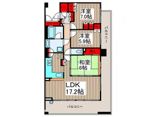 スカイレジデンシャルタワーズSOUTHWING【4階】の間取り
